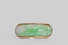 Vintage Moss In Snow Jadeite Jade Saddle Ring in 14k Gold