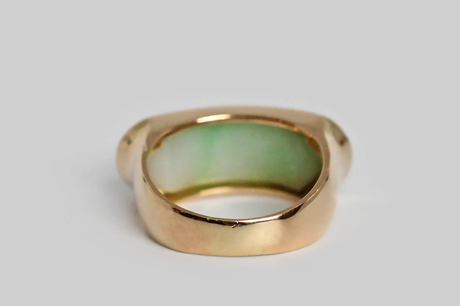 Vintage Moss In Snow Jadeite Jade Saddle Ring in 14k Gold