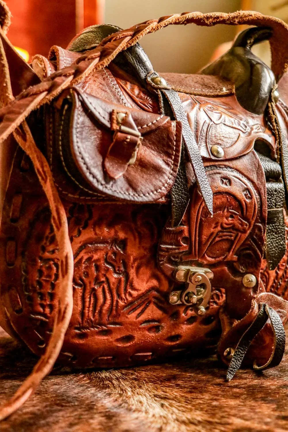 Vintage Tooled Mini Saddle Leather Western Purse